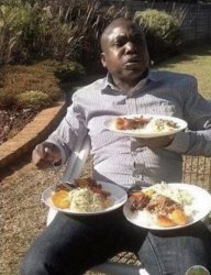 Man Eating From Three Plates Meme Template