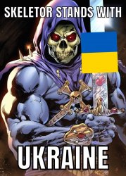 Skeletor stands with Ukraine plus flag Meme Template