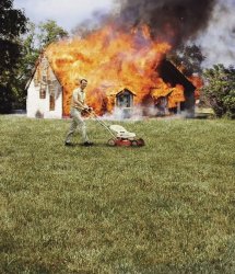 Mowing The Lawn Whilst House Is On Fire Meme Template