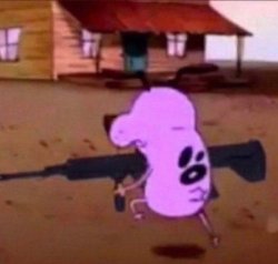 Courage the Cowardly Dog with rifle Meme Template