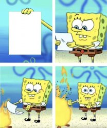 SpongeBob Note in Fire Meme Template