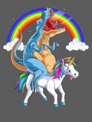 T-rex riding a unicorn Meme Template