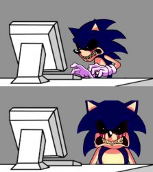 Sonic.exe is pissed after what he saw on the computer Meme Template