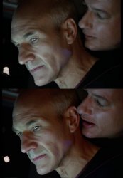 Q Whispers to Picard Meme Template