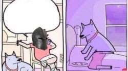 Crusader smothered by dog with pillow Meme Template