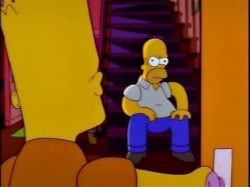 Homer sitting in stair case bart entering door Meme Template