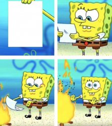 SpongeBob throwing paper in the fire Meme Template