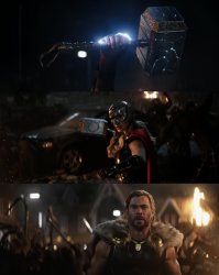 Jane Foster lifts Mjolnir Thor 4 Love and Thunder confused Thor Meme Template