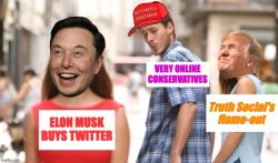 Elon Musk buys Twitter vs. Truth Social flame-out Meme Template