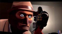 Demoman coming from behind spy Meme Template