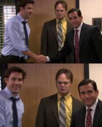 Jim Halpert shakes Michael's hand Meme Template