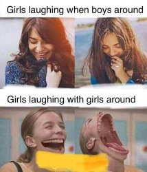 girls different laughs Meme Template