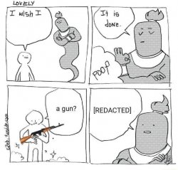 A Gun? Redacted Genie Meme Template