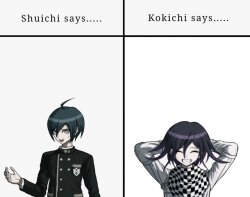 shuichi says kokichi says danganronpa Meme Template