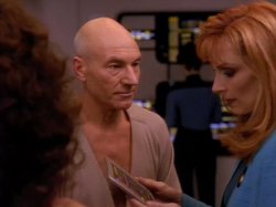 Jean Luc Picard and Beverly Crusher Breadwinning Wife Meme Template