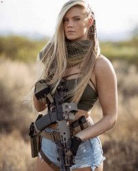 Patriotic woman gun rifle AR Meme Template