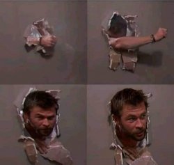 Chris Hemsworth breaking through wall Meme Template