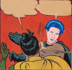 Simone de Beauvoir slapping Robin Meme Template