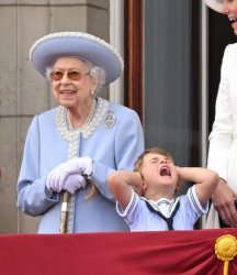 Smiling Queen Elizabeth and Prince Louis Meme Template