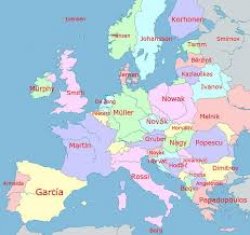 Map of the most common surnames in Europe Meme Template