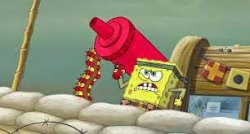 Spongebob with a Condiment Gun Meme Template