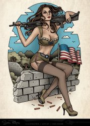 Patriotic pinup woman gun flag USA Meme Template