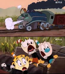 The Cuphead Show train Meme Template