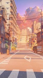 Anime city at sunset background Meme Template