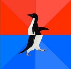 Reverse Socially Awkward Pinguin Meme Template
