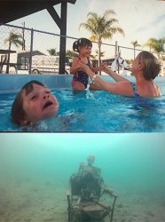 kids and mom in swimming pool + skeleton Meme Template