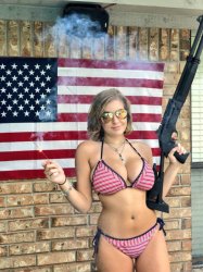 Sexy woman bikini gun USA America flag Meme Template