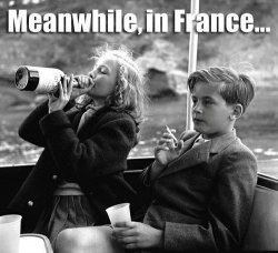 Meanwhile in France Kids Drinking Smoking Meme Template