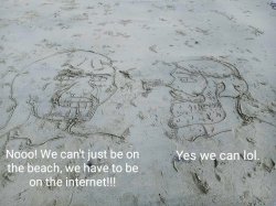 Crying wojak and yes chad but on the beach Meme Template