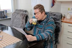 Jani Wickholm reading a paper while drinking instant coffee Meme Template