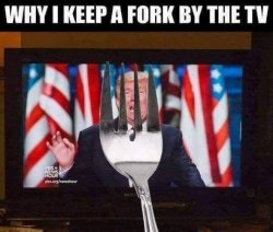 Why I keep a fork by the TV Meme Template