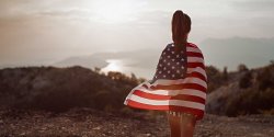 PATRIOTIC  Flag Girl Woman USA Meme Template