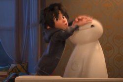Hiro trying to hide Baymax Meme Template