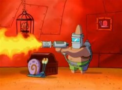 Patrick with flamethrower Meme Template