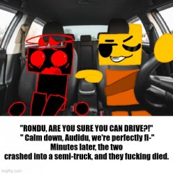Rondu and Audidu get into a car crash and die Meme Template