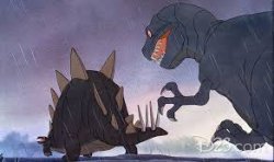 T-rex chasing a stegosaurus Meme Template