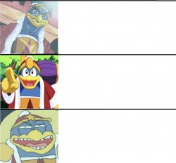 King DeDeDe becoming Ugly Meme Template