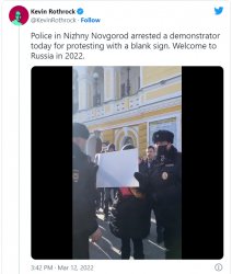 Russian police arrest protestor with blank white sign Meme Template