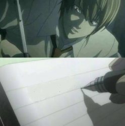 When Light writes an anime characters name Meme Template