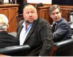 Alex Jones in court looking backwards Meme Template