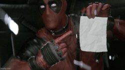 Deadpool pointing at paper Meme Template