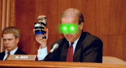 Dark Brandon with green laser eyes & bomb Meme Template