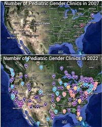 map of pediatric gender clinics 2007 & 2022 Meme Template