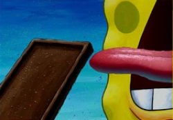 Spongebob licking Chocolate Bar Meme Template