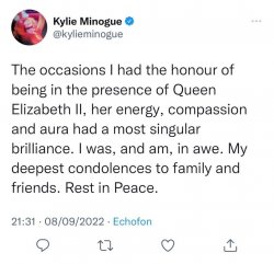Kylie Minogue tribute to Queen Elizabeth II Meme Template