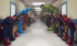 Superheroes bowing Meme Template